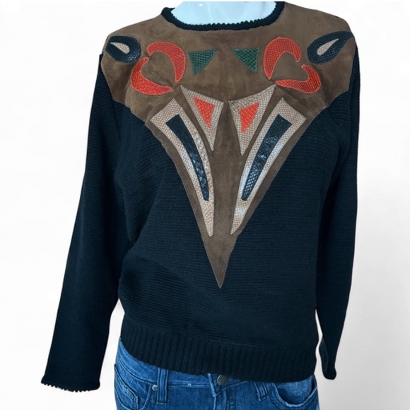 Di Maglieria Vintage Italian Designer Sweater – Genuine Snakeskin & Suede panels - Picture 1 of 6